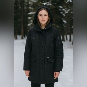 Swiss Tech Women’s Large Black Hooded Puffer Coat Ski Snow Winter Jacket Outdoor
